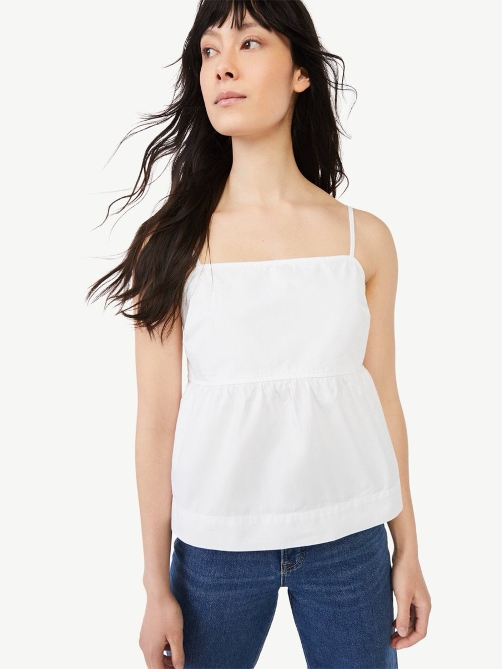 Free Assembly square-neck peplum cami top in vivid white Sz Small NWT